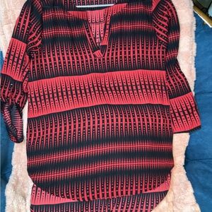 Cato Red and Black Geometric Blouse